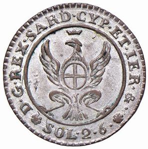 REGNO DI SARDEGNA. VITTORIO EMANUELE I (1802-1821) 2,6 SOLDI 1815  - Asta Medaglie napoleoniche, monete toscane di grande modulo. Aurea: monete e medaglie d'oro - Associazione Nazionale - Case d'Asta italiane