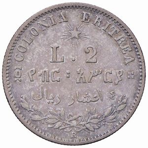 REGNO D�ITALIA. COLONIA ERITREA. UMBERTO I (1890-1896) 2 LIRE 1896  - Asta Medaglie napoleoniche, monete toscane di grande modulo. Aurea: monete e medaglie d'oro - Associazione Nazionale - Case d'Asta italiane