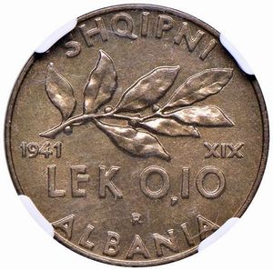 COLONIE ITALIANE. ALBANIA. VITTORIO EMANUELE III (1939-1943) 0,10 LEK 1941 XIX  - Asta Medaglie napoleoniche, monete toscane di grande modulo. Aurea: monete e medaglie d'oro - Associazione Nazionale - Case d'Asta italiane