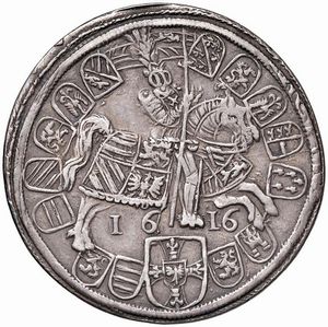 AUSTRIA. SACRO ROMANO IMPERO. MASSIMILIANO III (1590-1618) MEZZO TALLERO 1616 HALL  - Asta Medaglie napoleoniche, monete toscane di grande modulo. Aurea: monete e medaglie d'oro - Associazione Nazionale - Case d'Asta italiane