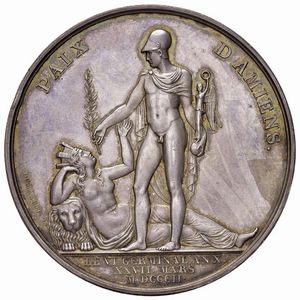 MEDAGLIA IN ARGENTO PER LA PACE D&rsquo;AMIENS 1802 OP. DUMAREST  - Asta Medaglie napoleoniche, monete toscane di grande modulo. Aurea: monete e medaglie d'oro - Associazione Nazionale - Case d'Asta italiane
