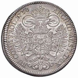 AUSTRIA. SACRO ROMANO IMPERO. CARLO VI (1711-1740) TALLERO 1738 HALL  - Asta Medaglie napoleoniche, monete toscane di grande modulo. Aurea: monete e medaglie d'oro - Associazione Nazionale - Case d'Asta italiane