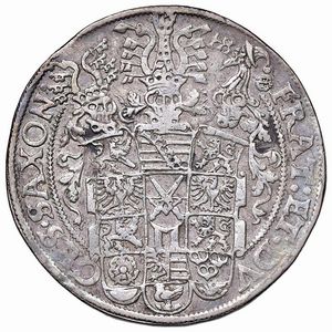 GERMANIA. SASSONIA. CHRISTIAN II, JOHAN GEORGE E AUGUST (1591-1611) TALLERO 1601  - Asta Medaglie napoleoniche, monete toscane di grande modulo. Aurea: monete e medaglie d'oro - Associazione Nazionale - Case d'Asta italiane