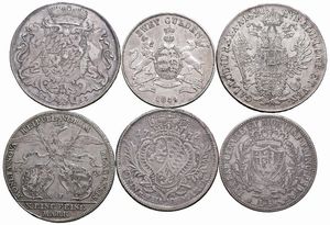 VARI STATI. QUATTRO TALLERI (1763, 1772, 1759, 1829), 2 GULDEN 1849 E 5 LIRE 1825  - Asta Medaglie napoleoniche, monete toscane di grande modulo. Aurea: monete e medaglie d'oro - Associazione Nazionale - Case d'Asta italiane