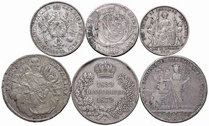 VARI STATI. TRE TALLERI (1763, 1778, 1872) E TRE LORO FRAZIONI (1794, 1841, 1861)  - Asta Medaglie napoleoniche, monete toscane di grande modulo. Aurea: monete e medaglie d'oro - Associazione Nazionale - Case d'Asta italiane