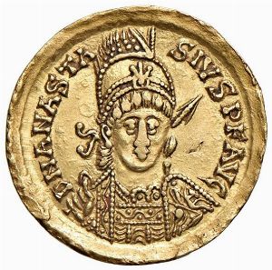 OSTROGOTI. TEODORICO (493-526) A NOME DI ANASTASIO (491-518). ZECCA DI ROMA. SOLIDO  - Asta Medaglie napoleoniche, monete toscane di grande modulo. Aurea: monete e medaglie d'oro - Associazione Nazionale - Case d'Asta italiane