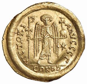 BISANZIO. GIUSTINIANO I (525-565). ZECCA DI ROMA. SOLIDO  - Asta Medaglie napoleoniche, monete toscane di grande modulo. Aurea: monete e medaglie d'oro - Associazione Nazionale - Case d'Asta italiane