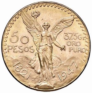 MESSICO. 50 PESOS 1847  - Asta Medaglie napoleoniche, monete toscane di grande modulo. Aurea: monete e medaglie d'oro - Associazione Nazionale - Case d'Asta italiane
