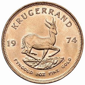 SUDAFRICA. KRUGERRAND 1974  - Asta Medaglie napoleoniche, monete toscane di grande modulo. Aurea: monete e medaglie d'oro - Associazione Nazionale - Case d'Asta italiane