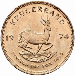 SUDAFRICA. KRUGERRAND 1974  - Asta Medaglie napoleoniche, monete toscane di grande modulo. Aurea: monete e medaglie d'oro - Associazione Nazionale - Case d'Asta italiane