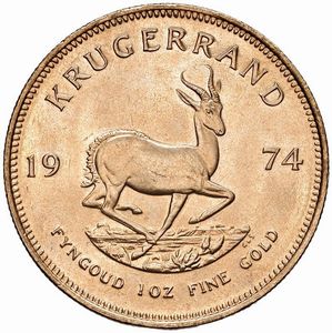 SUDAFRICA. KRUGERRAND 1974  - Asta Medaglie napoleoniche, monete toscane di grande modulo. Aurea: monete e medaglie d'oro - Associazione Nazionale - Case d'Asta italiane