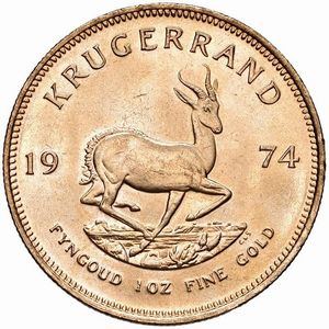 SUDAFRICA. KRUGERRAND 1974  - Asta Medaglie napoleoniche, monete toscane di grande modulo. Aurea: monete e medaglie d'oro - Associazione Nazionale - Case d'Asta italiane