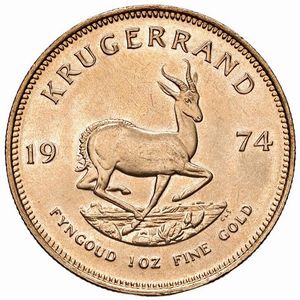 SUDAFRICA. KRUGERRAND 1974  - Asta Medaglie napoleoniche, monete toscane di grande modulo. Aurea: monete e medaglie d'oro - Associazione Nazionale - Case d'Asta italiane