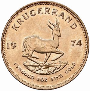 SUDAFRICA. KRUGERRAND 1974  - Asta Medaglie napoleoniche, monete toscane di grande modulo. Aurea: monete e medaglie d'oro - Associazione Nazionale - Case d'Asta italiane