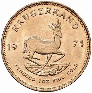 SUDAFRICA. KRUGERRAND 1974  - Asta Medaglie napoleoniche, monete toscane di grande modulo. Aurea: monete e medaglie d'oro - Associazione Nazionale - Case d'Asta italiane