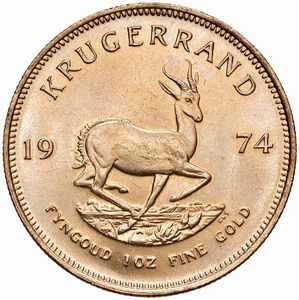 SUDAFRICA. KRUGERRAND 1974  - Asta Medaglie napoleoniche, monete toscane di grande modulo. Aurea: monete e medaglie d'oro - Associazione Nazionale - Case d'Asta italiane
