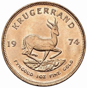 SUDAFRICA. KRUGERRAND 1974  - Asta Medaglie napoleoniche, monete toscane di grande modulo. Aurea: monete e medaglie d'oro - Associazione Nazionale - Case d'Asta italiane