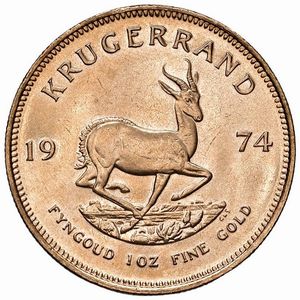 SUDAFRICA. KRUGERRAND 1974  - Asta Medaglie napoleoniche, monete toscane di grande modulo. Aurea: monete e medaglie d'oro - Associazione Nazionale - Case d'Asta italiane