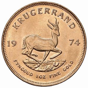 SUDAFRICA. KRUGERRAND 1974  - Asta Medaglie napoleoniche, monete toscane di grande modulo. Aurea: monete e medaglie d'oro - Associazione Nazionale - Case d'Asta italiane
