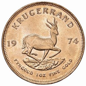 SUDAFRICA. KRUGERRAND 1974  - Asta Medaglie napoleoniche, monete toscane di grande modulo. Aurea: monete e medaglie d'oro - Associazione Nazionale - Case d'Asta italiane