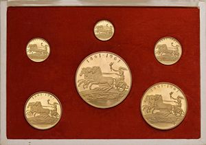 SEI MEDAGLIE IN ORO PER IL PRIMO CENTENARIO DELL&rsquo;UNITA&rsquo; D&rsquo;ITALIA (1861-1961) OPUS GIAMPAOLI IN ASTUCCIO  - Asta Medaglie napoleoniche, monete toscane di grande modulo. Aurea: monete e medaglie d'oro - Associazione Nazionale - Case d'Asta italiane