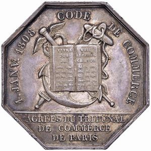 MEDAGLIA OTTAGONALE IN ARGENTO PER LA CAMERA DI COMMERCIO PARIGI 1807 OP. BORREL  - Asta Medaglie napoleoniche, monete toscane di grande modulo. Aurea: monete e medaglie d'oro - Associazione Nazionale - Case d'Asta italiane
