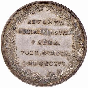 DUCATO DI PARMA, PIACENZA E GUASTALLA. MEDAGLIA IN ARGENTO DI MARIA LUIGIA D&rsquo;AUSTRIA PER L&rsquo;INGRESSO A PARMA 1816 OP. SANTARELLI  - Asta Medaglie napoleoniche, monete toscane di grande modulo. Aurea: monete e medaglie d'oro - Associazione Nazionale - Case d'Asta italiane