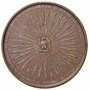 MEDAGLIA NAPOLEONICA IN BRONZO PER LA TRASLAZIONE DELLE CENERI DELL&rsquo;IMPERATORE DA SANT&rsquo;ELENA A PARIGI 1840  - Asta Medaglie napoleoniche, monete toscane di grande modulo. Aurea: monete e medaglie d'oro - Associazione Nazionale - Case d'Asta italiane