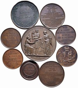 NOVE MEDAGLIE IN BRONZO  - Asta Medaglie napoleoniche, monete toscane di grande modulo. Aurea: monete e medaglie d'oro - Associazione Nazionale - Case d'Asta italiane