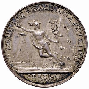 MEDAGLIA IN ARGENTO PER IL RITORNO IN FRANCIA DI BONAPARTE 1799  - Asta Medaglie napoleoniche, monete toscane di grande modulo. Aurea: monete e medaglie d'oro - Associazione Nazionale - Case d'Asta italiane