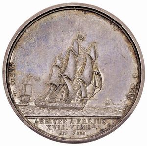MEDAGLIA IN ARGENTO PER L&rsquo;ARRIVO AL FREJUS ANNO VIII (1799) OPUS DENON-GALLE  - Asta Medaglie napoleoniche, monete toscane di grande modulo. Aurea: monete e medaglie d'oro - Associazione Nazionale - Case d'Asta italiane