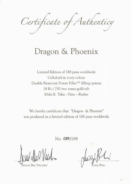 VISCONTI : VISCONTI "CREATURE SOPRANNATURALI" - DRAGON E PHOENIX - EDIZIONE LIMITATA MAKI-E PENNA STILOGRAFICA N. 089/188  - Asta Orologi e penne - Associazione Nazionale - Case d'Asta italiane