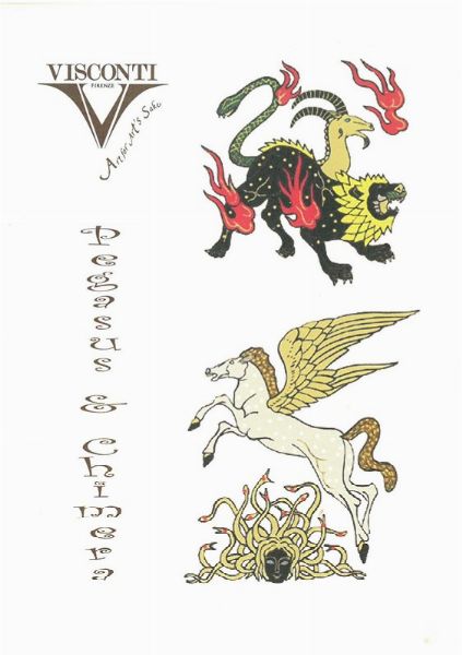 VISCONTI : VISCONTI "CREATURE SOPRANNATURALI" - PEGASUS E CHIMERA- EDIZIONE LIMITATA MAKI-E PENNA STILOGRAFICA N. 089/188  - Asta Orologi e penne - Associazione Nazionale - Case d'Asta italiane