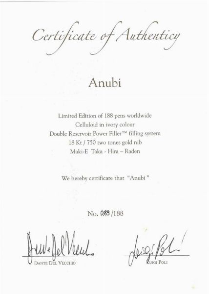 VISCONTI : VISCONTI "CREATURE SOPRANNATURALI" - ANUBI - EDIZIONE LIMITATA MAKI-E PENNA STILOGRAFICA N. 089/188  - Asta Orologi e penne - Associazione Nazionale - Case d'Asta italiane