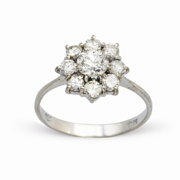 Anello in oro bianco 18kt e rosa di diamanti  - Asta Gioielli Orologi e Fashion Vintage - Associazione Nazionale - Case d'Asta italiane