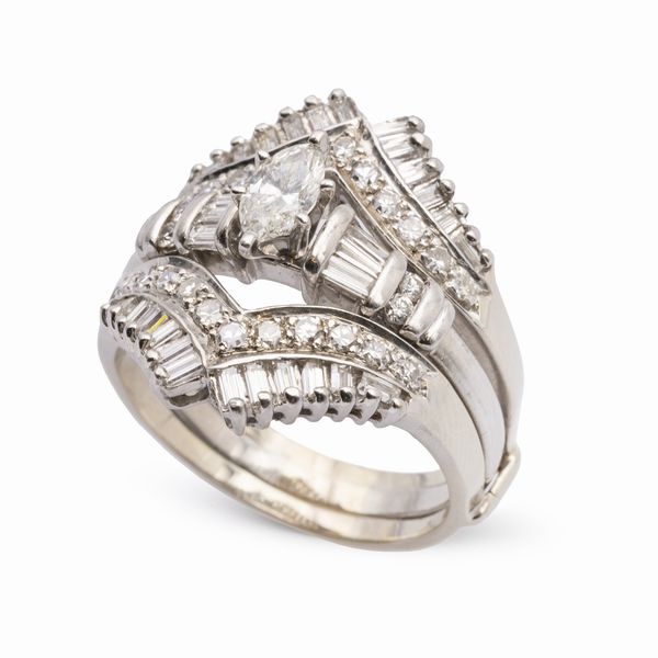 Anello fede americana in oro bianco 14kt e diamanti  - Asta Gioielli Orologi e Fashion Vintage - Associazione Nazionale - Case d'Asta italiane