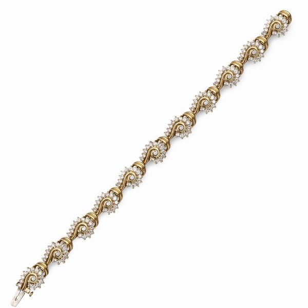 Bracciale in oro giallo 14kt e diamanti  - Asta Gioielli Orologi e Fashion Vintage - Associazione Nazionale - Case d'Asta italiane