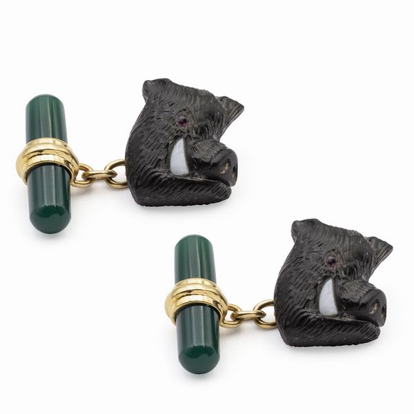 Gemelli testa cinghiale in oro giallo 18kt  - Asta Gioielli Orologi e Fashion Vintage - Associazione Nazionale - Case d'Asta italiane