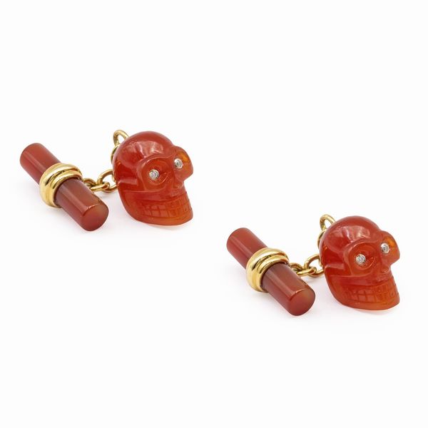 Gemelli teschio in oro giallo 18kt  - Asta Gioielli Orologi e Fashion Vintage - Associazione Nazionale - Case d'Asta italiane