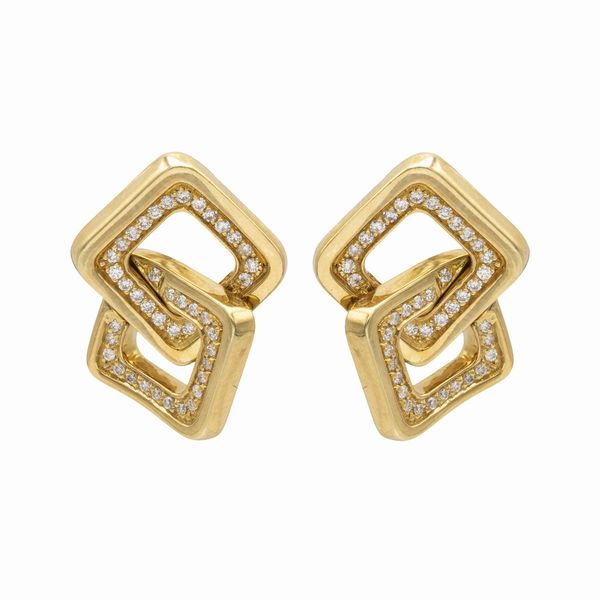 Chimento orecchini a lobo in oro giallo 18kt e diamanti  - Asta Gioielli Orologi e Fashion Vintage - Associazione Nazionale - Case d'Asta italiane