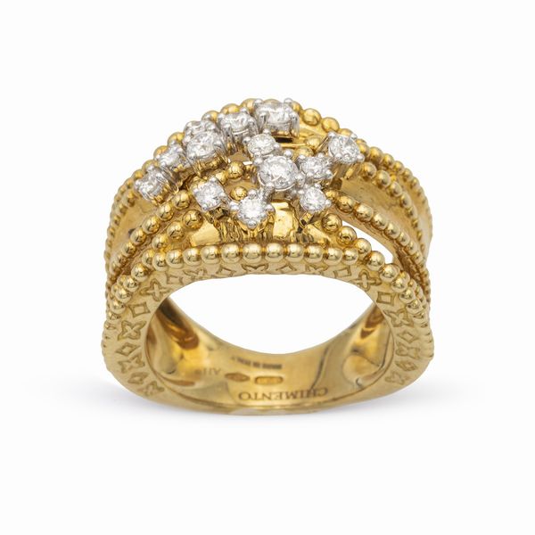 Chimento anello in oro giallo 18kt e diamanti  - Asta Gioielli Orologi e Fashion Vintage - Associazione Nazionale - Case d'Asta italiane