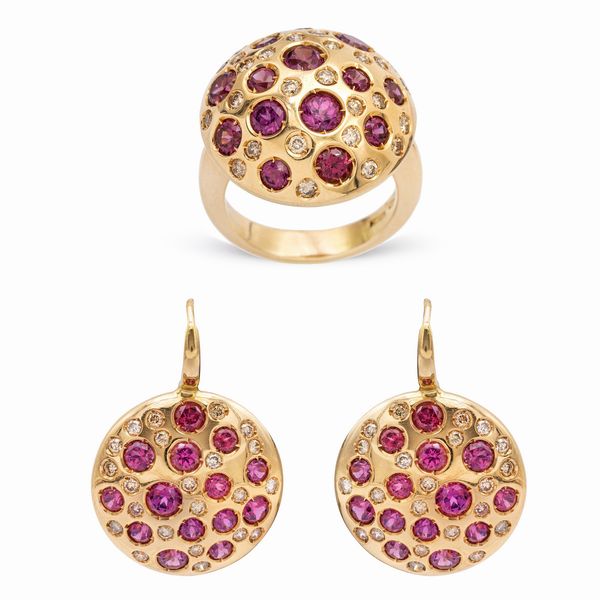 Parure in oro rosa 18kt zaffiri rosa e diamanti  - Asta Gioielli Orologi e Fashion Vintage - Associazione Nazionale - Case d'Asta italiane