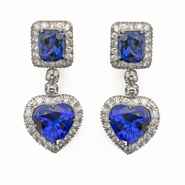 Orecchini pendenti in oro bianco 18kt tanzanite e diamanti  - Asta Gioielli Orologi e Fashion Vintage - Associazione Nazionale - Case d'Asta italiane