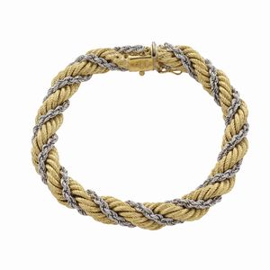 Parure maglia a torchon in oro giallo e bianco 18kt  - Asta Gioielli Orologi e Fashion Vintage - Associazione Nazionale - Case d'Asta italiane