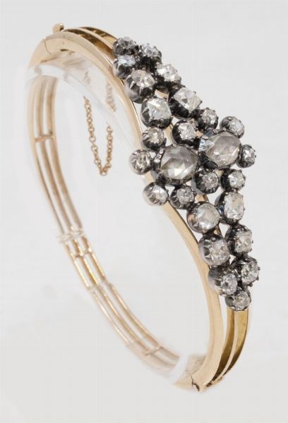 Bracciale rigido in oro rosa, argento e diamanti  - Asta Gioielli e Orologi - Associazione Nazionale - Case d'Asta italiane