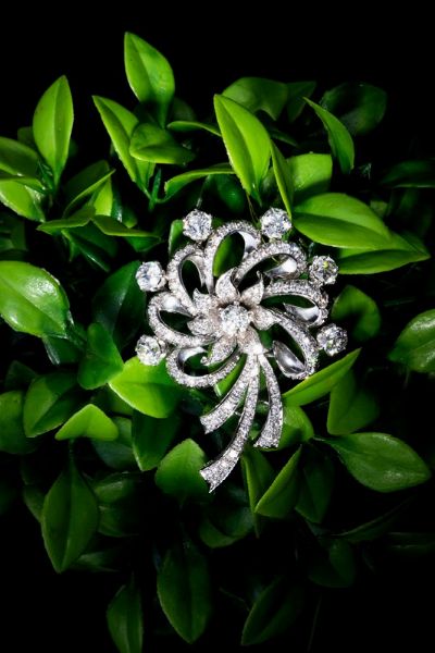 Spilla a fiore in oro bianco con diamanti  - Asta Gioielli e Orologi - Associazione Nazionale - Case d'Asta italiane