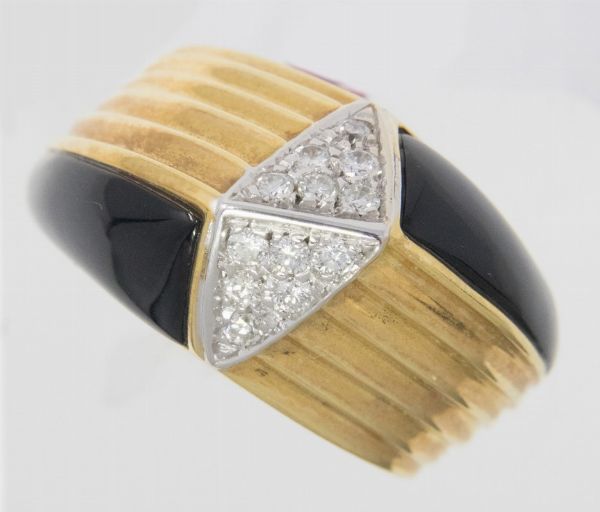 Damiani anello conico in oro giallo con onice e brillanti  - Asta Gioielli e Orologi - Associazione Nazionale - Case d'Asta italiane