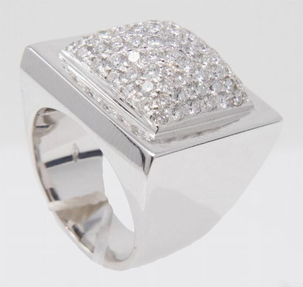 Anello a fascia in oro bianco e diamanti  - Asta Gioielli e Orologi - Associazione Nazionale - Case d'Asta italiane