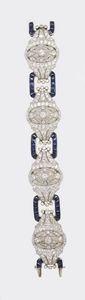 Importante bracciale in platino, diamanti e zaffiri  - Asta Gioielli e Orologi - Associazione Nazionale - Case d'Asta italiane
