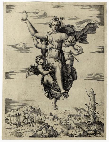 MARCANTONIO RAIMONDI : Psiche portata in Olimpo da tre amorini.  - Asta Arte antica, moderna e contemporanea - Associazione Nazionale - Case d'Asta italiane